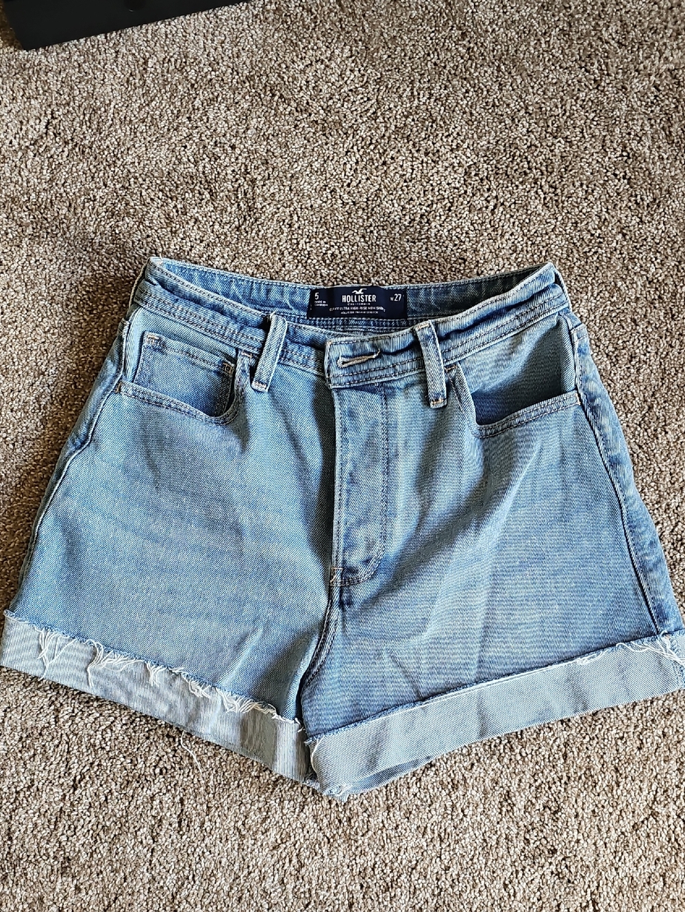 Hollister Light Blue High-Rise Rolled Hem Denim Shorts
